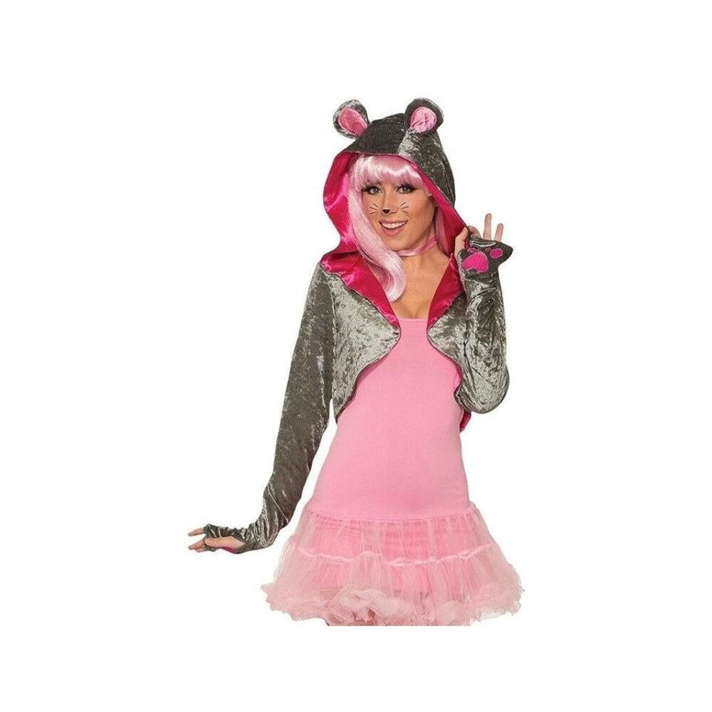 Forum Novelties Mouse Shrug Standard 12 Gray Pink Hooded Cardigan With Ears NEW
